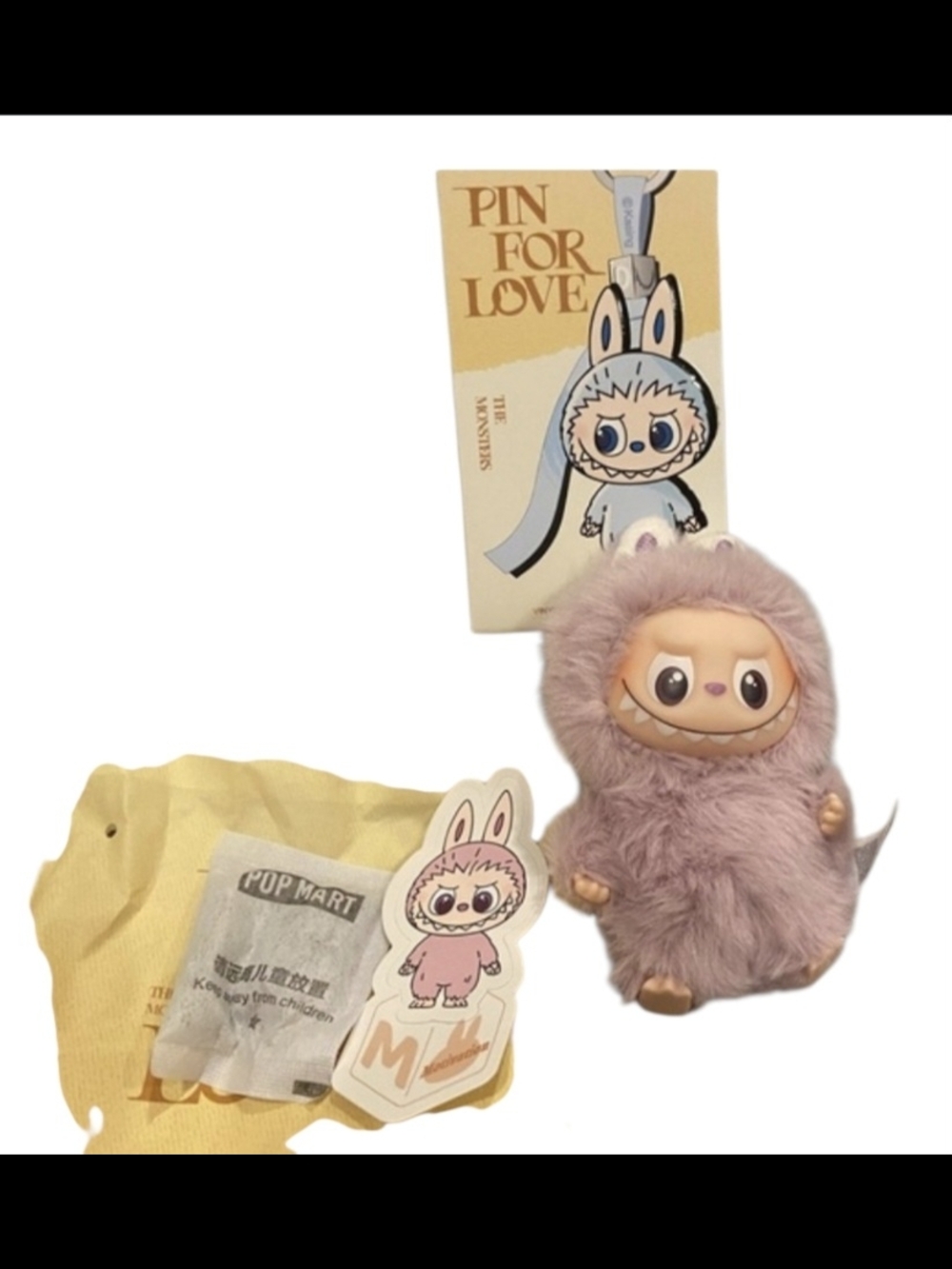 POP MART Pin For Love M Monster Figure - Lavender Pink Plush Collectible